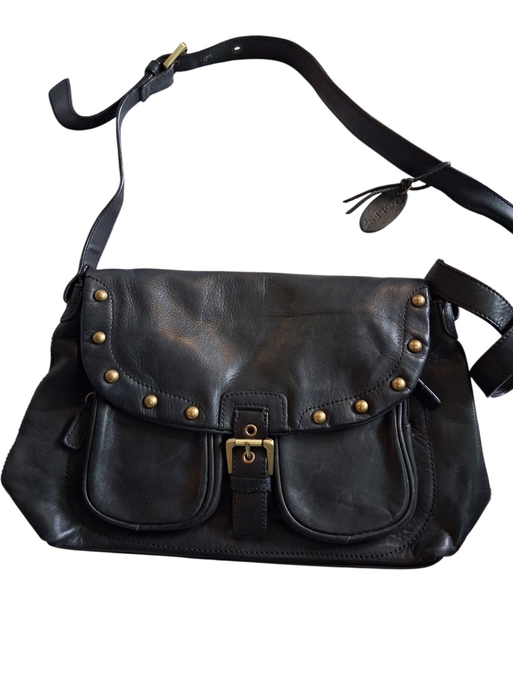 Leather Stud-Trim Crossbody Bag - Black